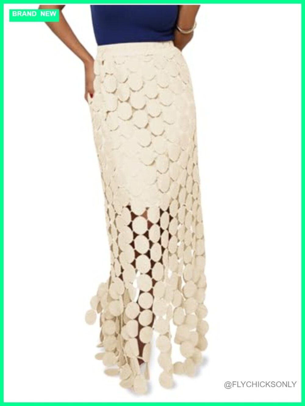 Hollow Out Maxi Skirt High Waisted Boho Fringe Hem